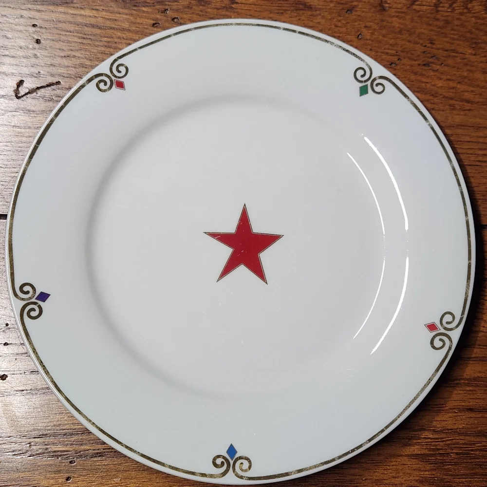 Pier 1 Celebration Star Plates – Set of 4 (Red, Blue, Green, Purple) – Porcelain